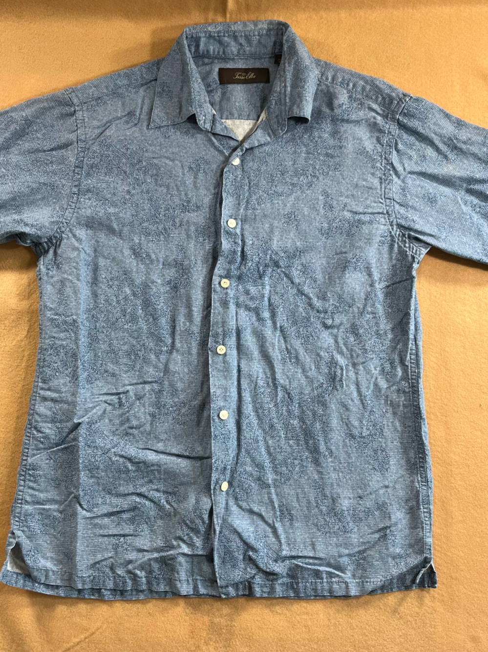 Tasso Elba Women’s Small 70% Silk Linen Blend Paisley Button Front Shirt Blue